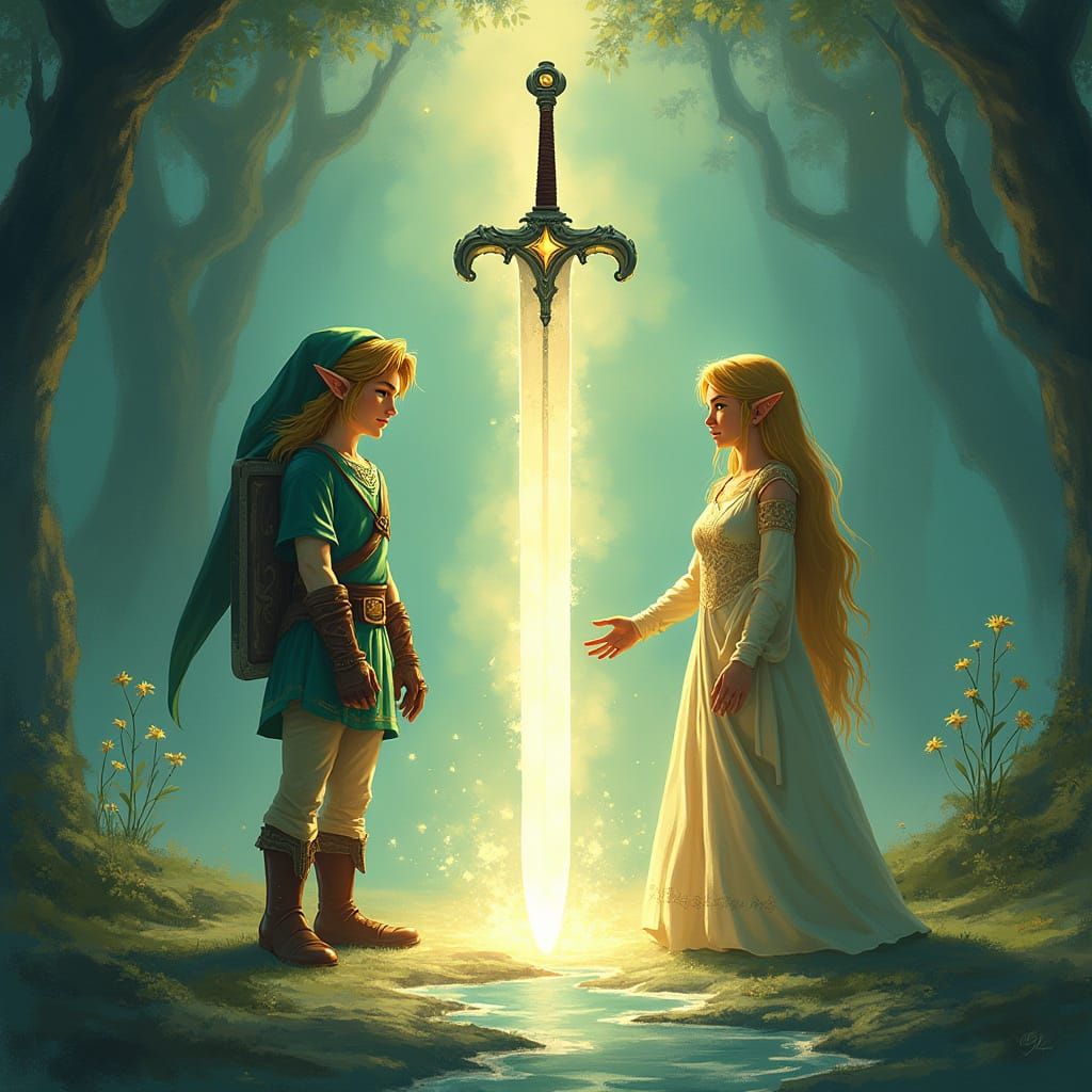 Master Sword Radiates Light in Front of Heroic Link