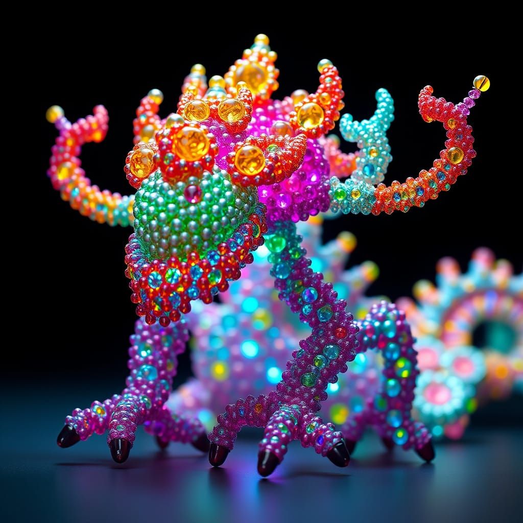 Intricate 3D Beaded Creatures: Digital Art