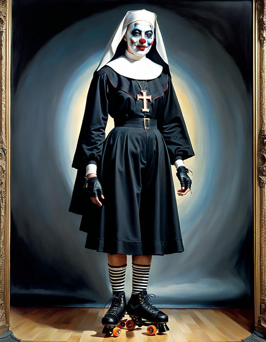 Clown Nun Wearing Roller Skates & Hot Pants v.2