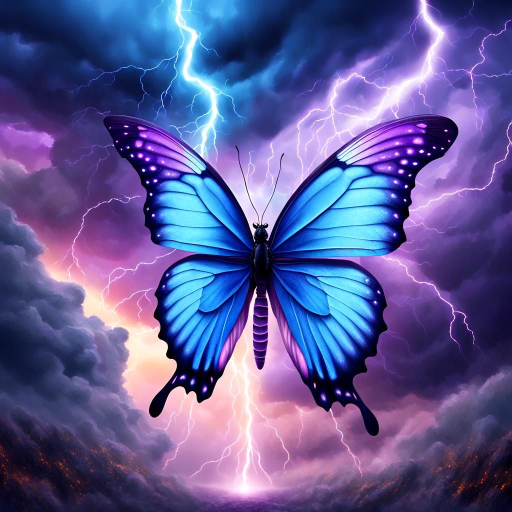 Blue Butterfly in Purple Lightning Storm: Concept Art