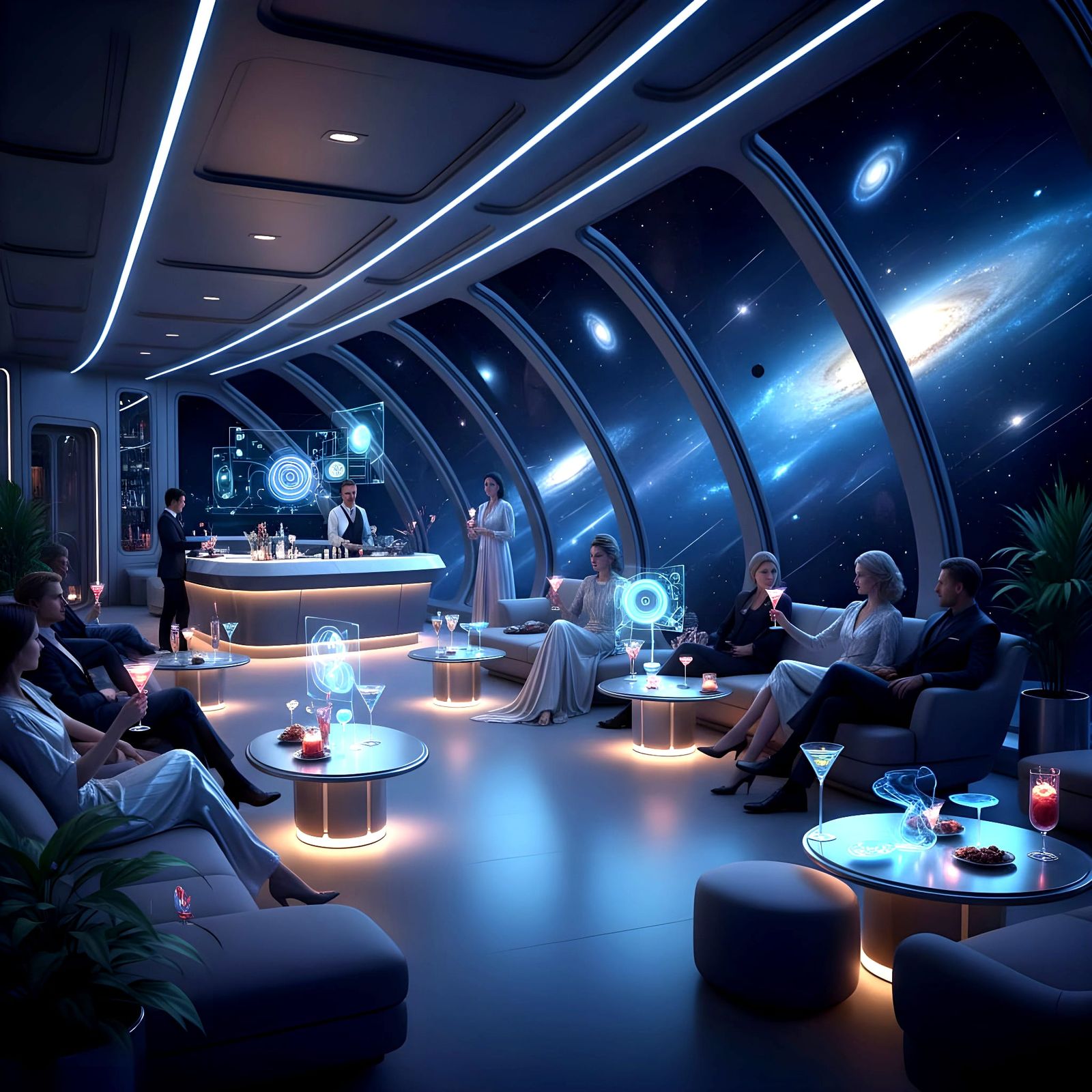 Luxury Starship Lounge with Galactic Views