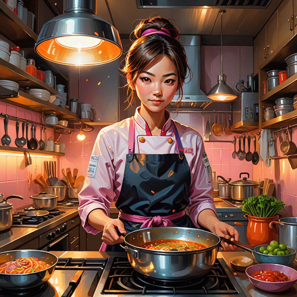 Saki in Vibrant Manga-Style Kitchen