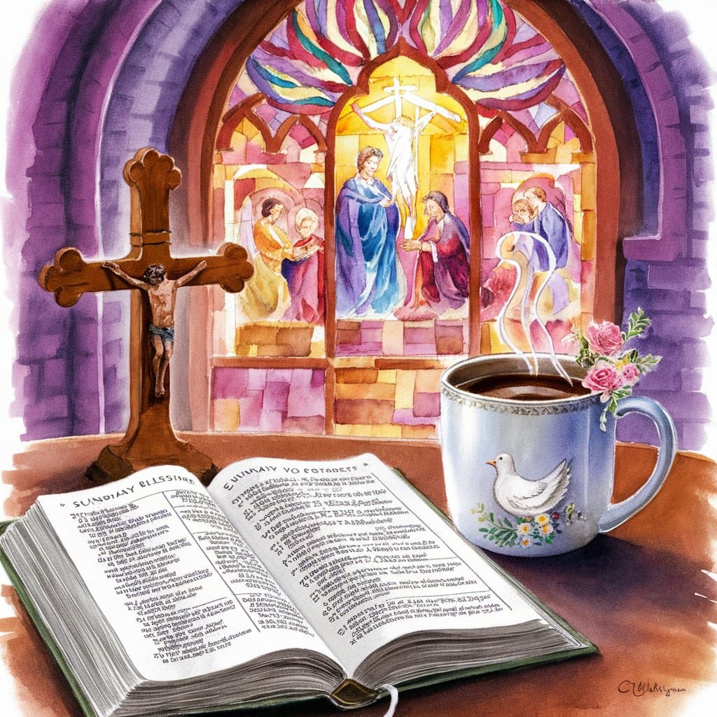 Watercolor Sunday Blessings with Stained Glass Window