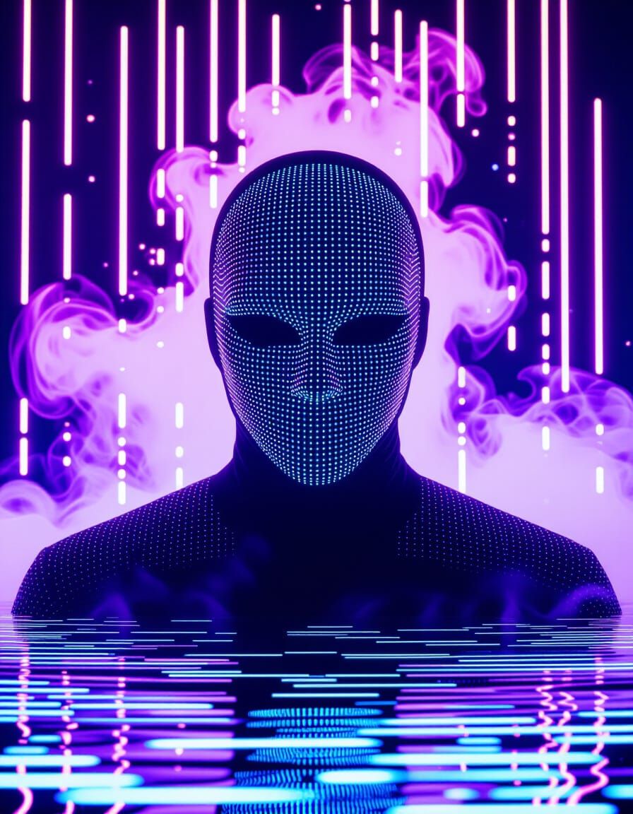 Mysterious Masked Figure in Neon Light