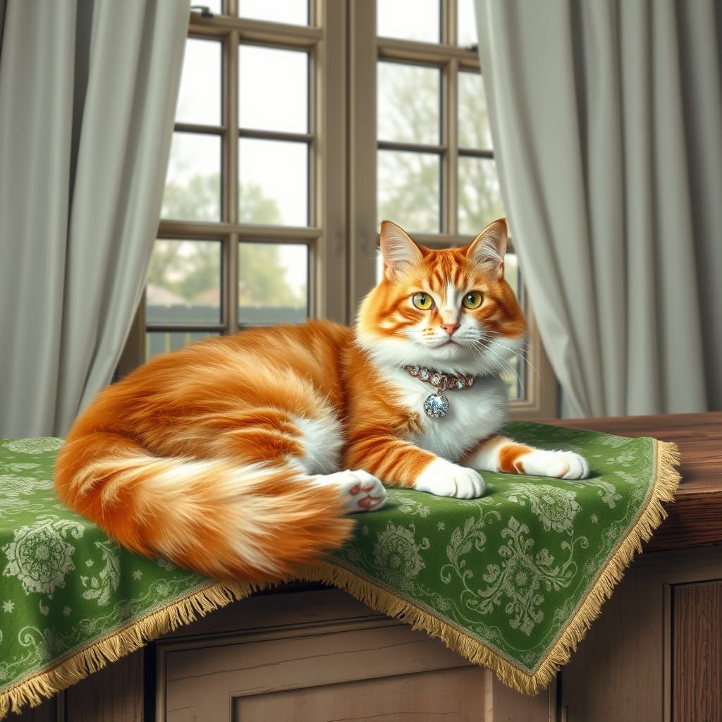 Ginger Cat Lounging, Beatrix Potter Style