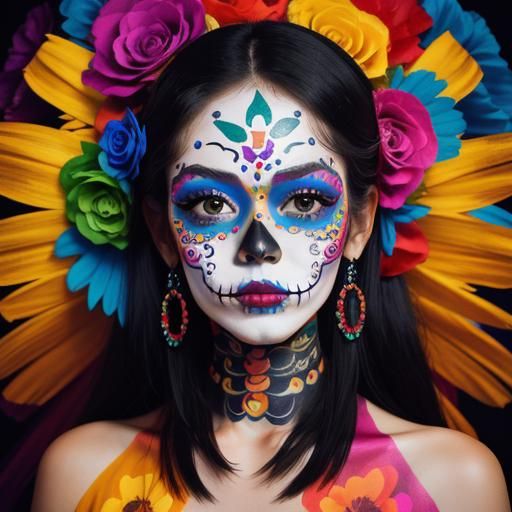 Woman with Colorful Día de los Muertos Face Paint
