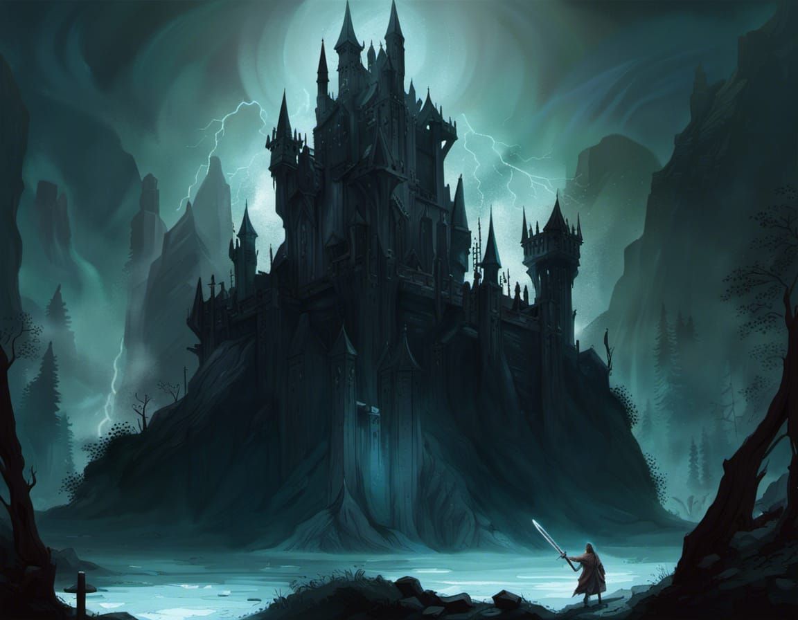 Forest Giant Guards Gothic Castle in Dark Fantasy Art