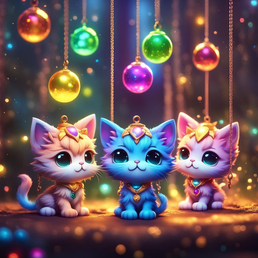 Chibi Kittens with Rainbow Glow Orbs