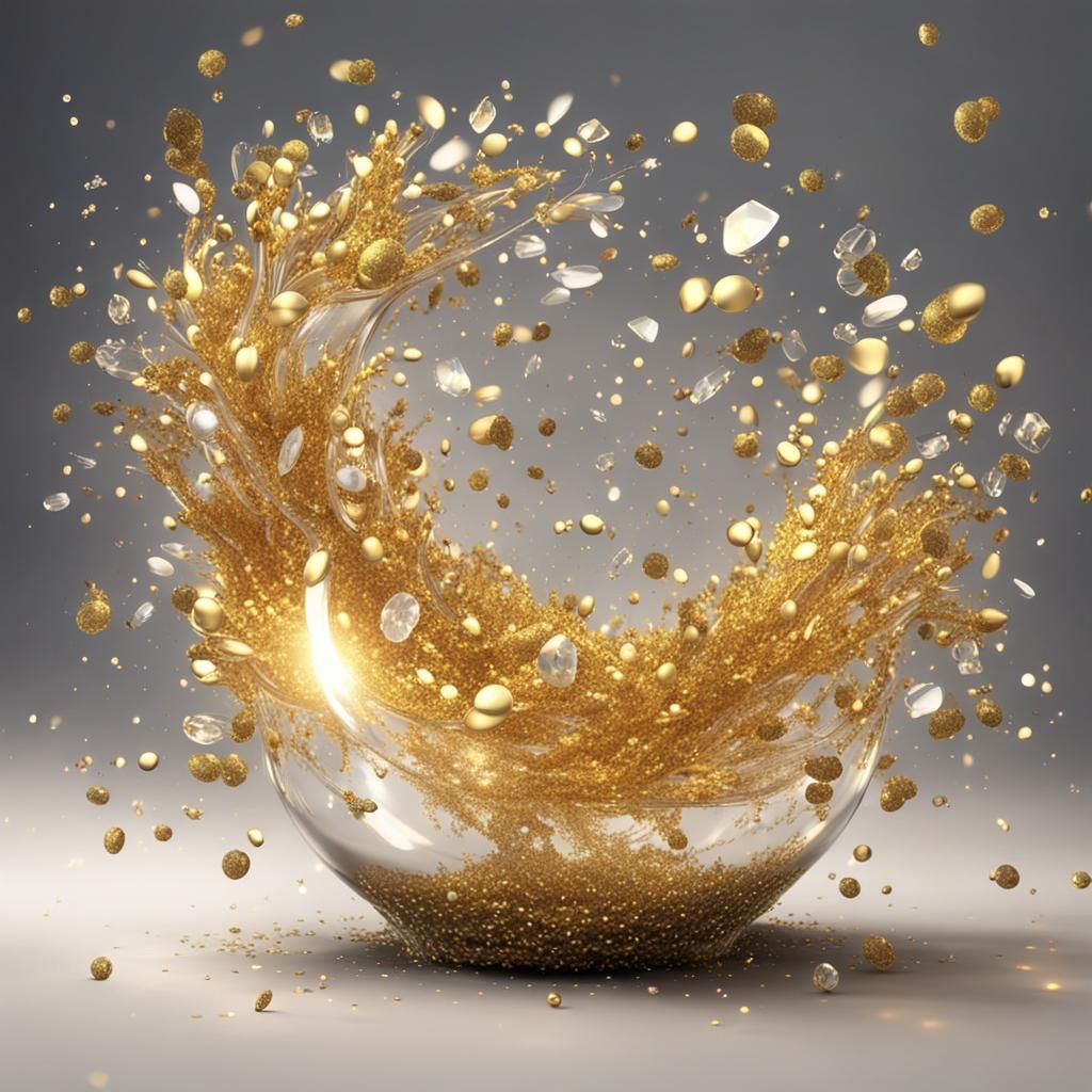 Glass Crystal Garden with Gold Glitter Background