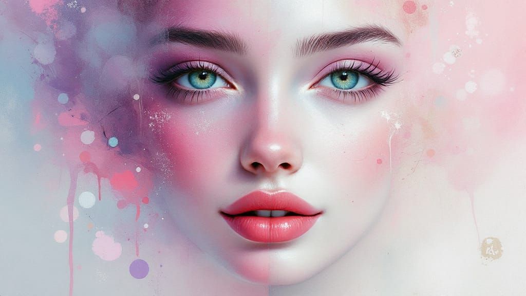 Ethereal Face with Dreamy Eyes and Dual Hues