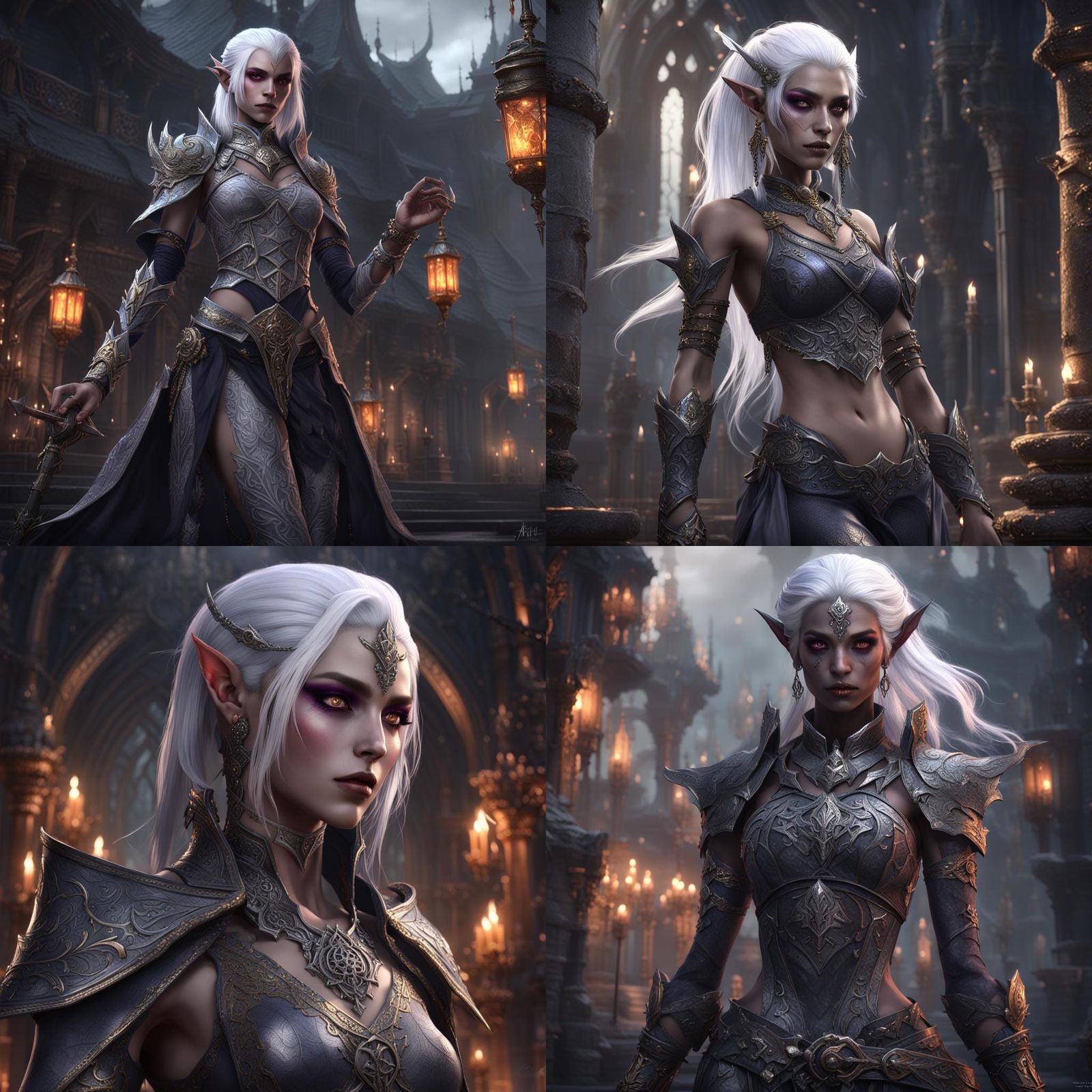 Dark Elf Courtesan in Intricate Fantasy Landscape