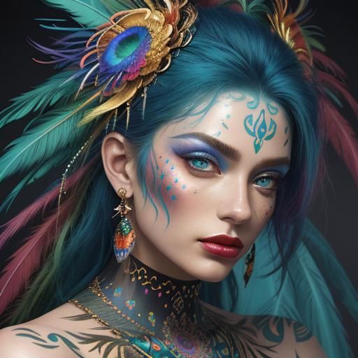 Rainbow Woman Portrait in Abstract Expressionism Style