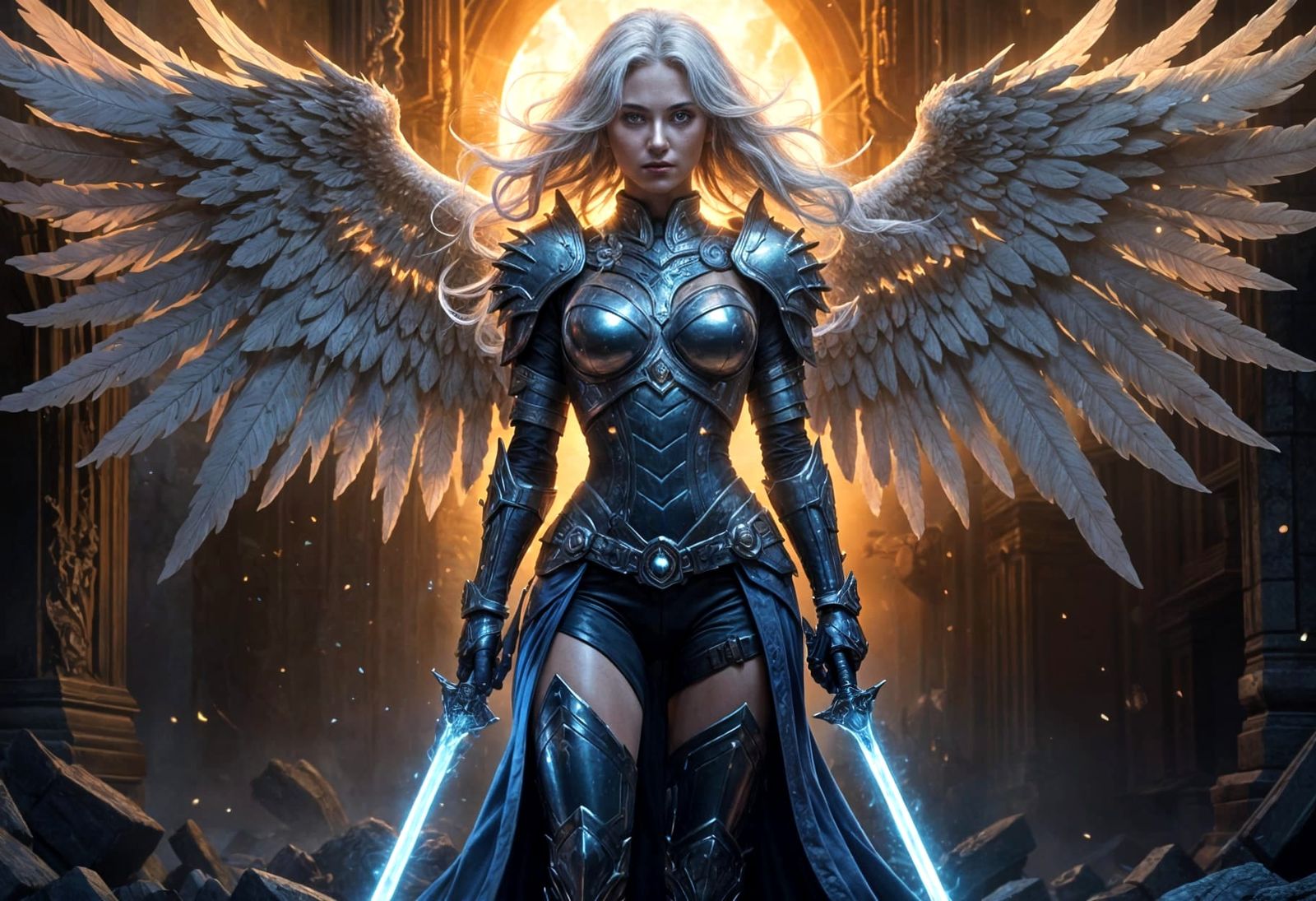 Intimidating Warrior Woman in Ethereal Mist