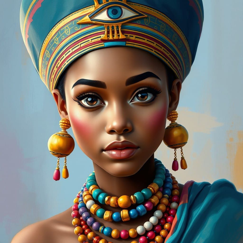 Ethereal Digital Portrait of a Young Woman in Vibrant Headdr...