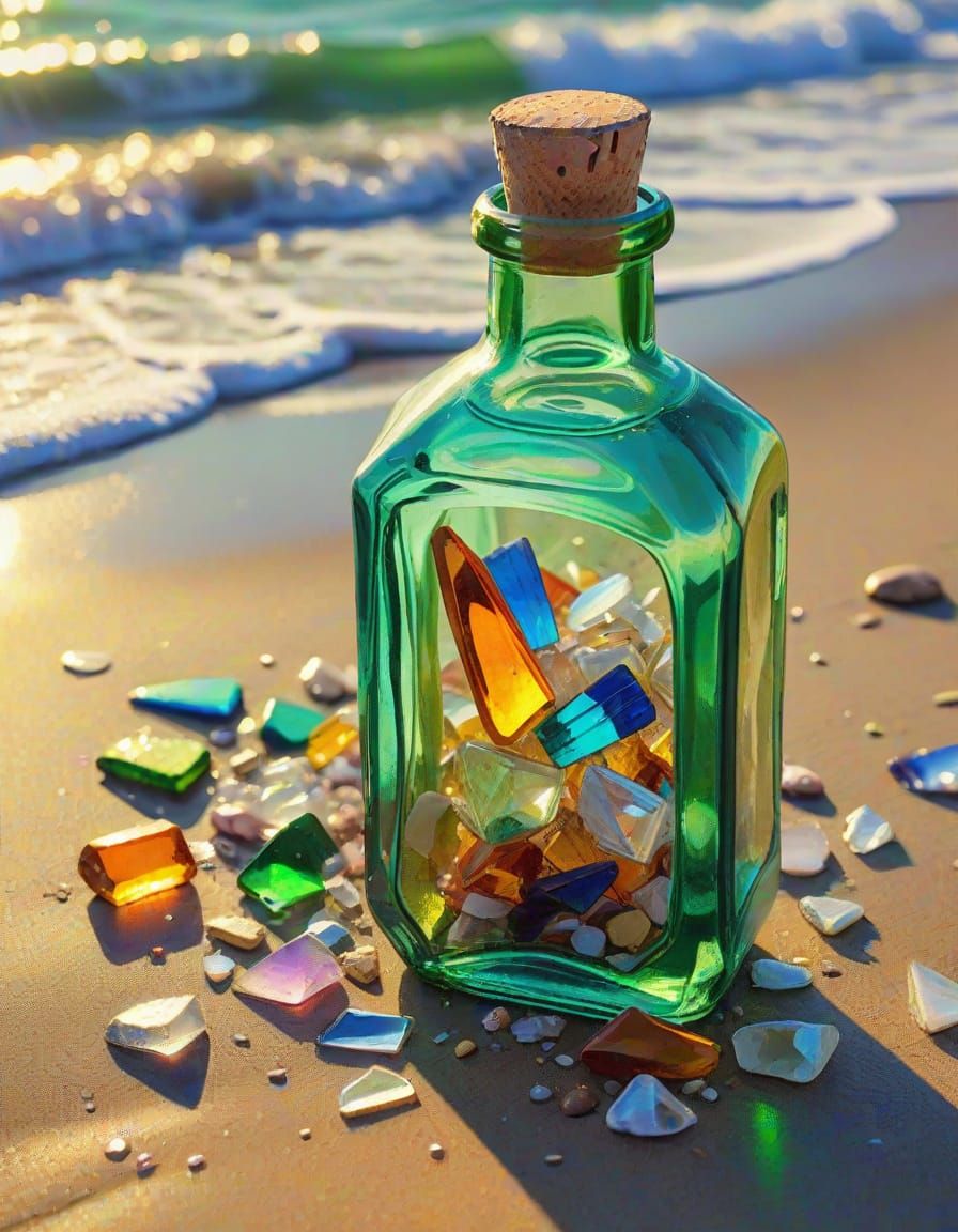 Colorful Crystal Shards on Beach in Fauvist Style
