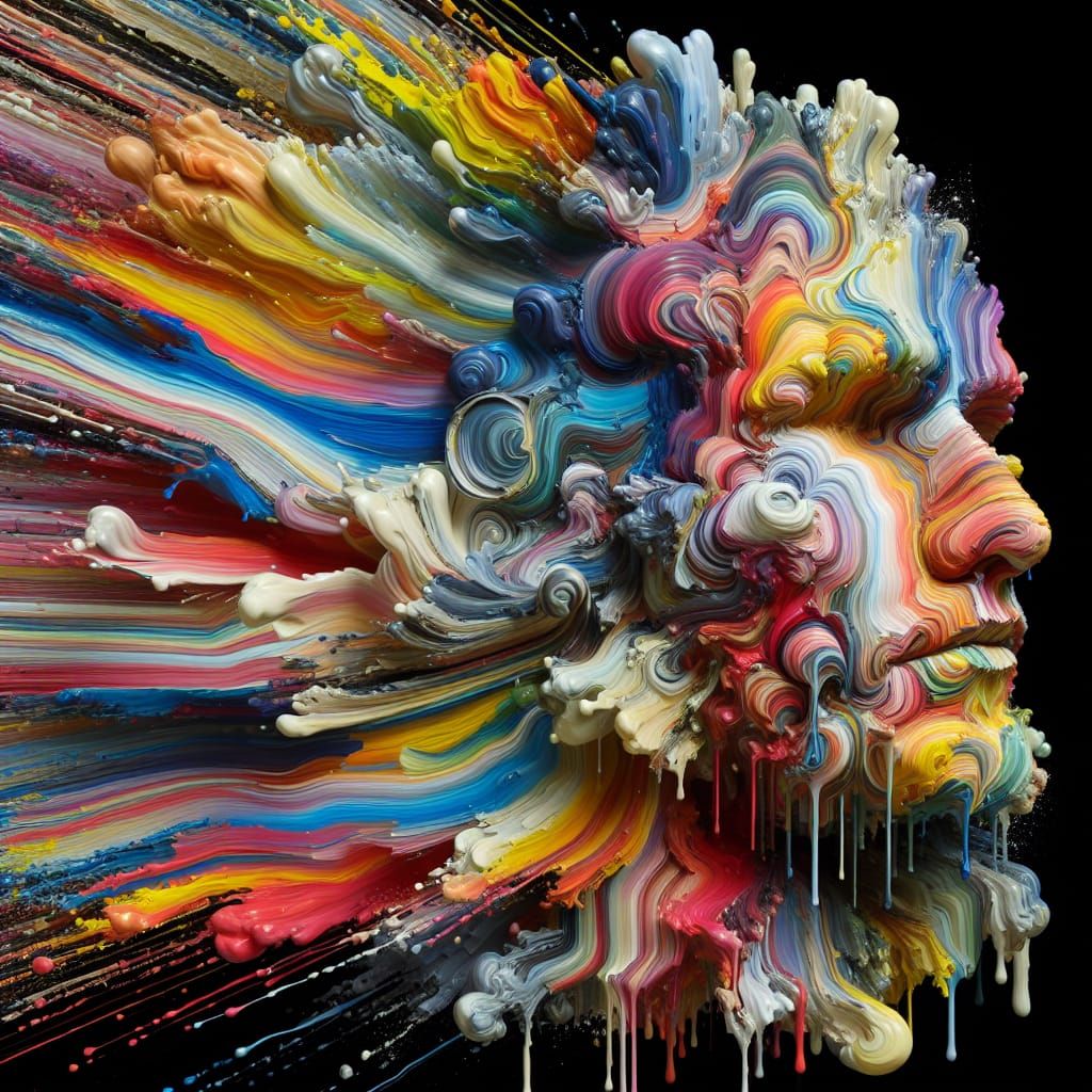 Abstract Face Formed From Swirling Paint and Drips