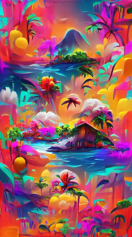 Colorful Tropical Island Artwork in 8K Resolution