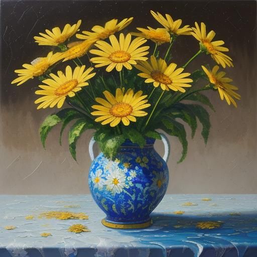 Impasto Daisies Close-up: Rich Textures and Light