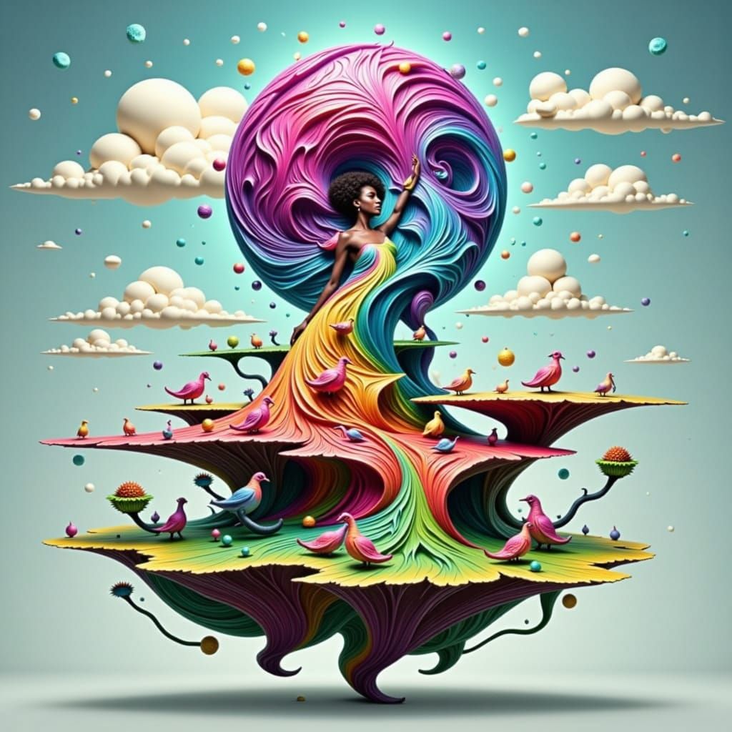 Iridescent Woman in Dreamy Pop Surrealism