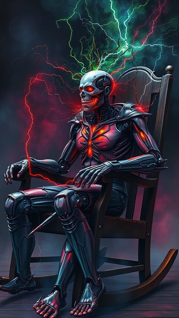 Cyborg Vampire in Rocking Chair: Biomechanical Horror