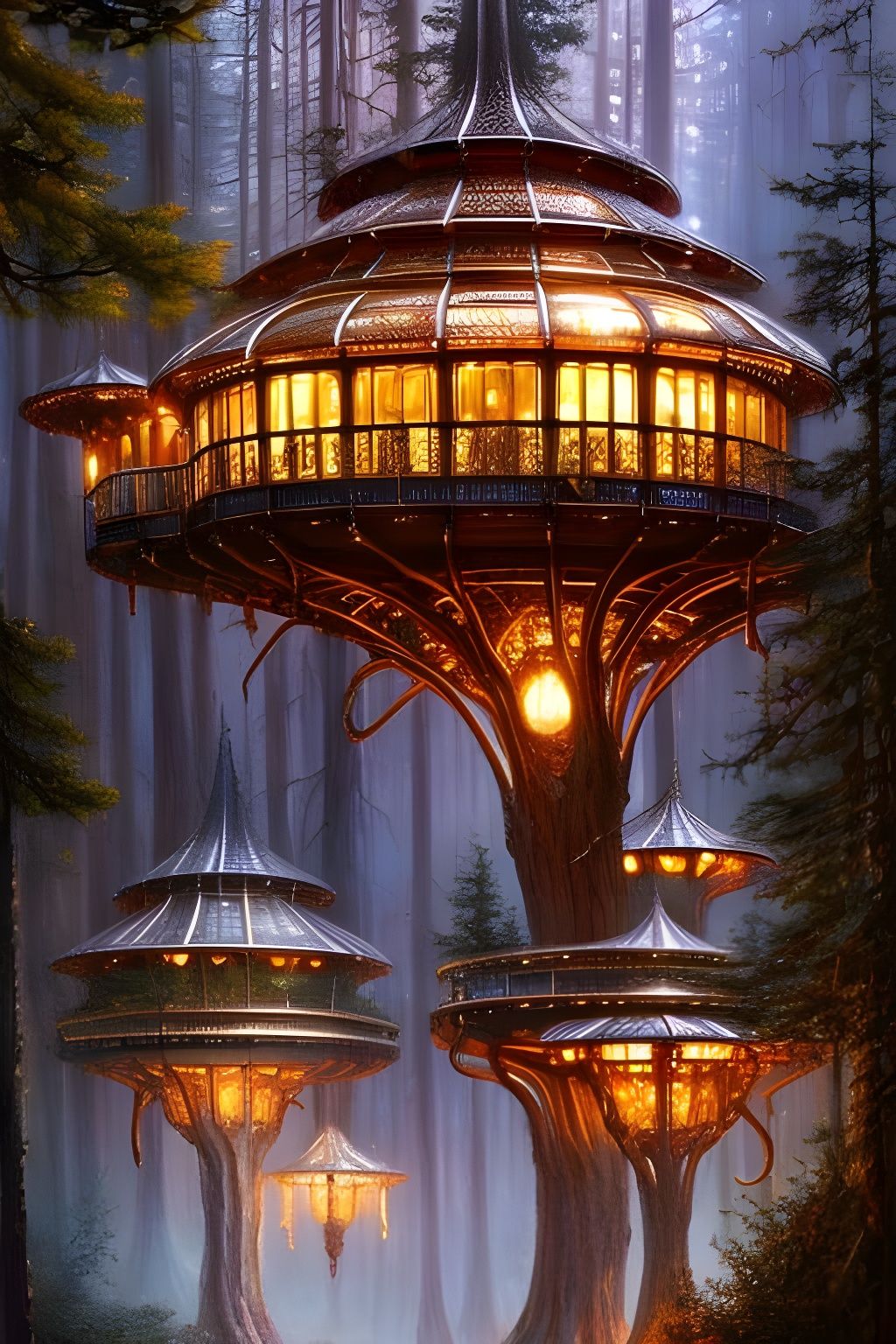 Magic Sci-Fi Treehouse in Ornate Metal Style