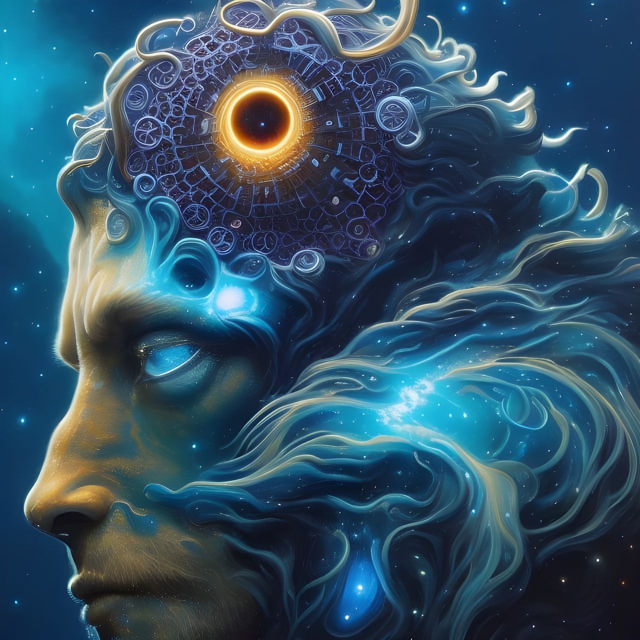 Cosmic Nebula Lion Portrait in Romanticism Style