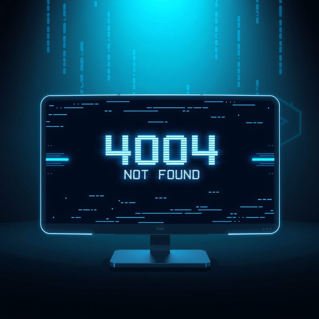 Glitch-Art 404 Error Message in Neon Cyberpunk Style