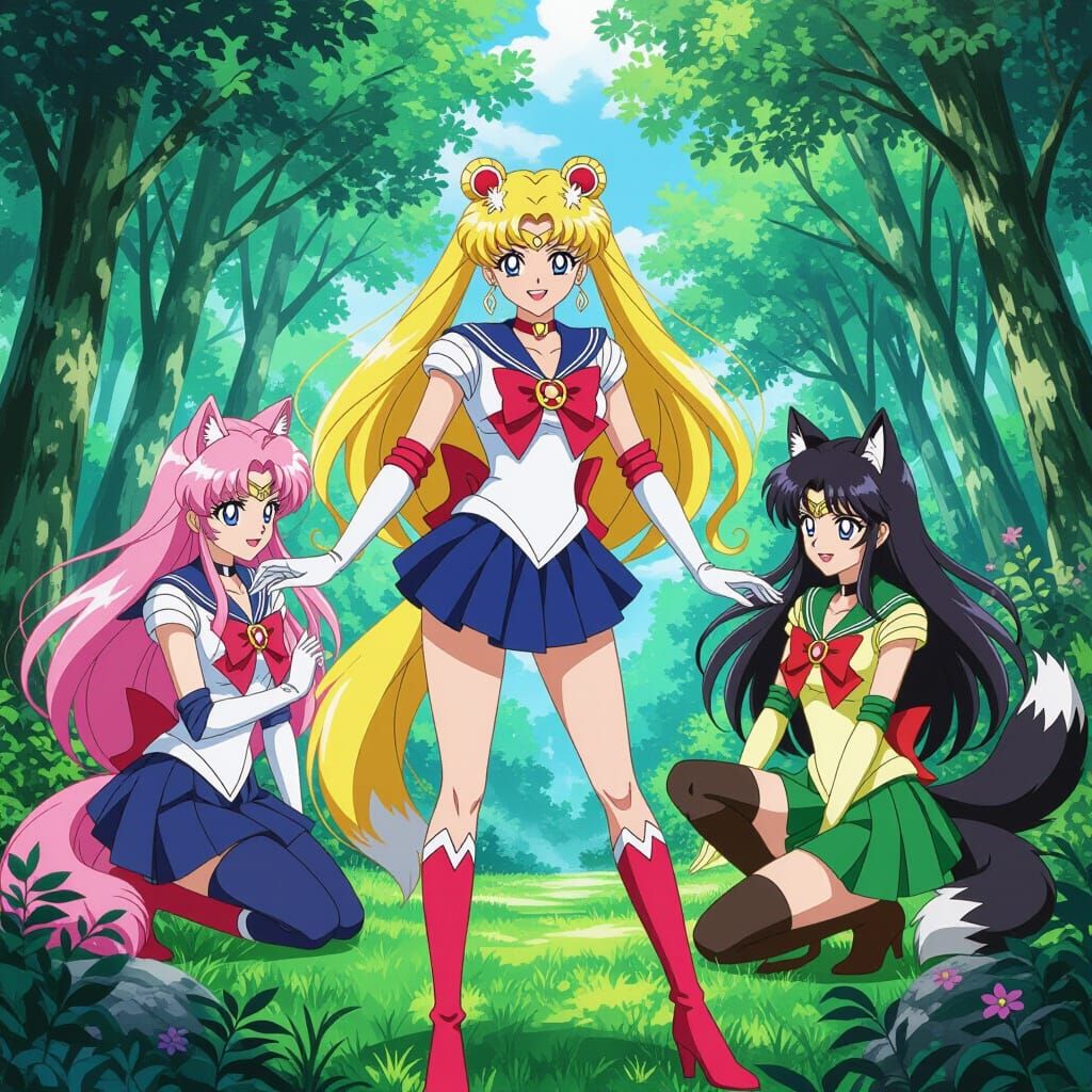 Sailor Moon Becomes Werewolf Girl Meeting Others in Forest A...