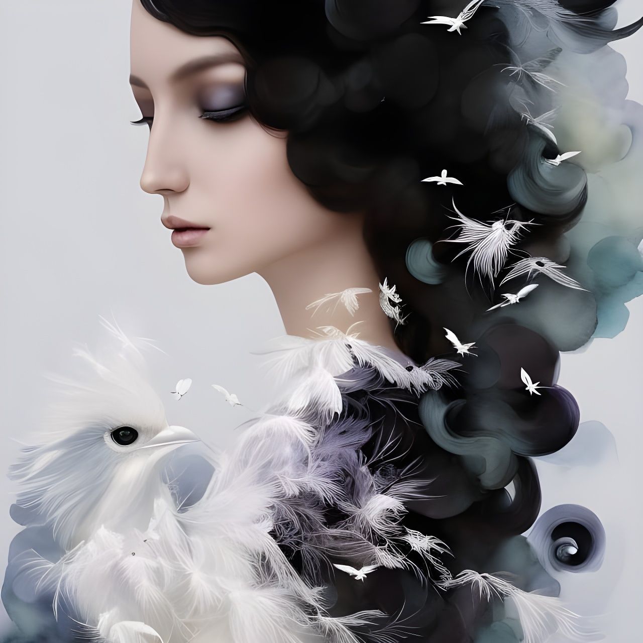 Delicate Bird Illustration with Watercolor Ink Details