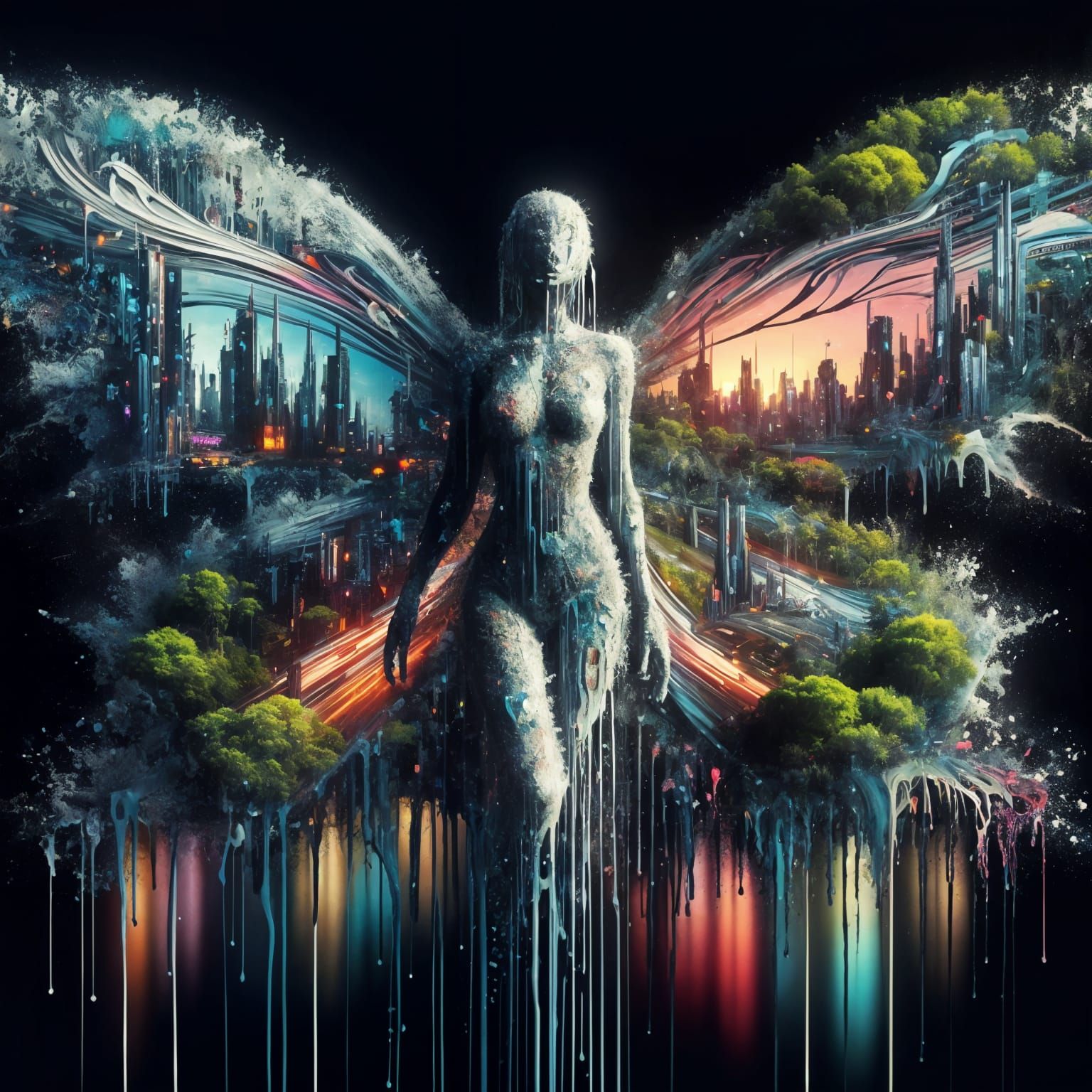 Surreal Cyberpunk Fairy Constructed of Acrylic Paint