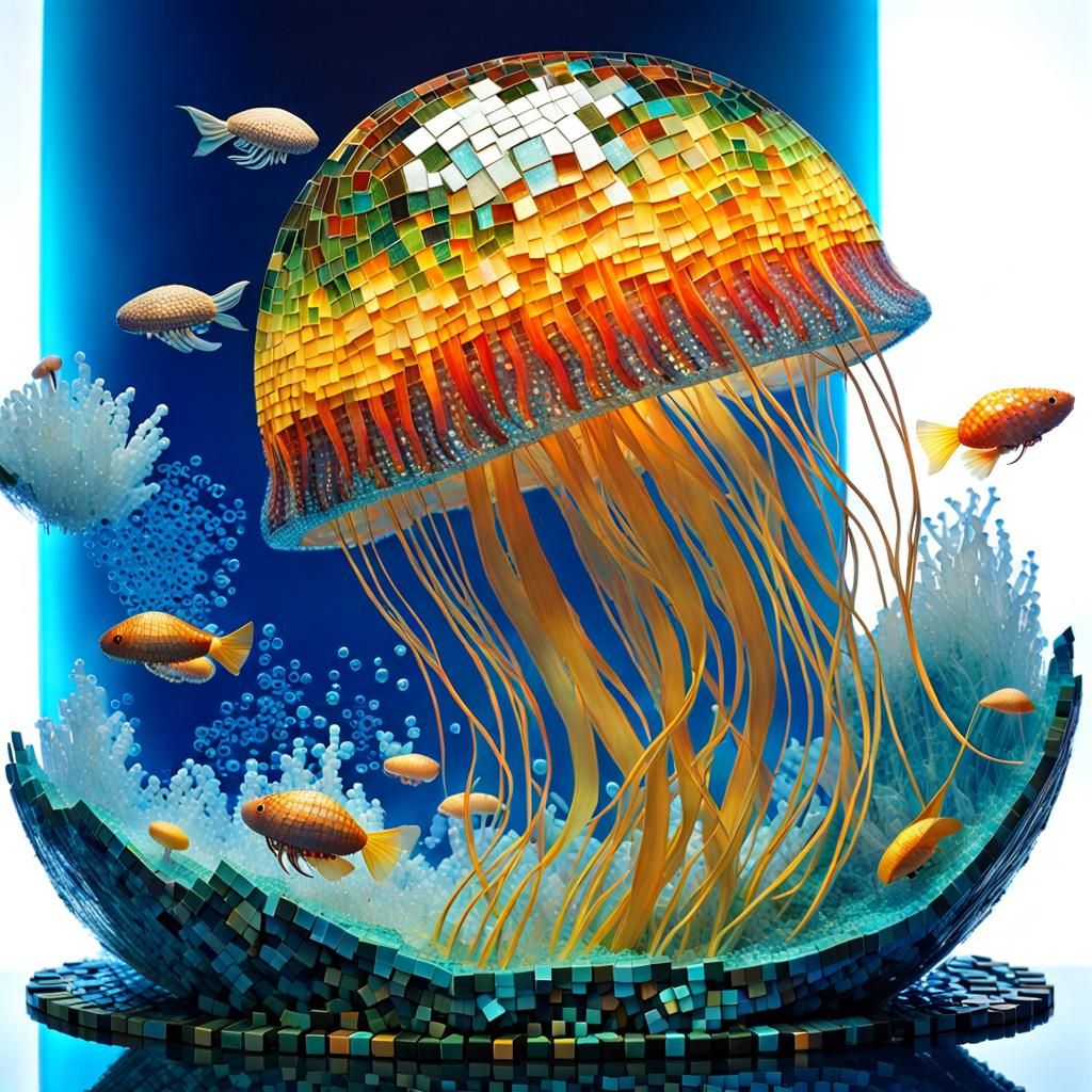 Glittering mosaic art of jellyfish