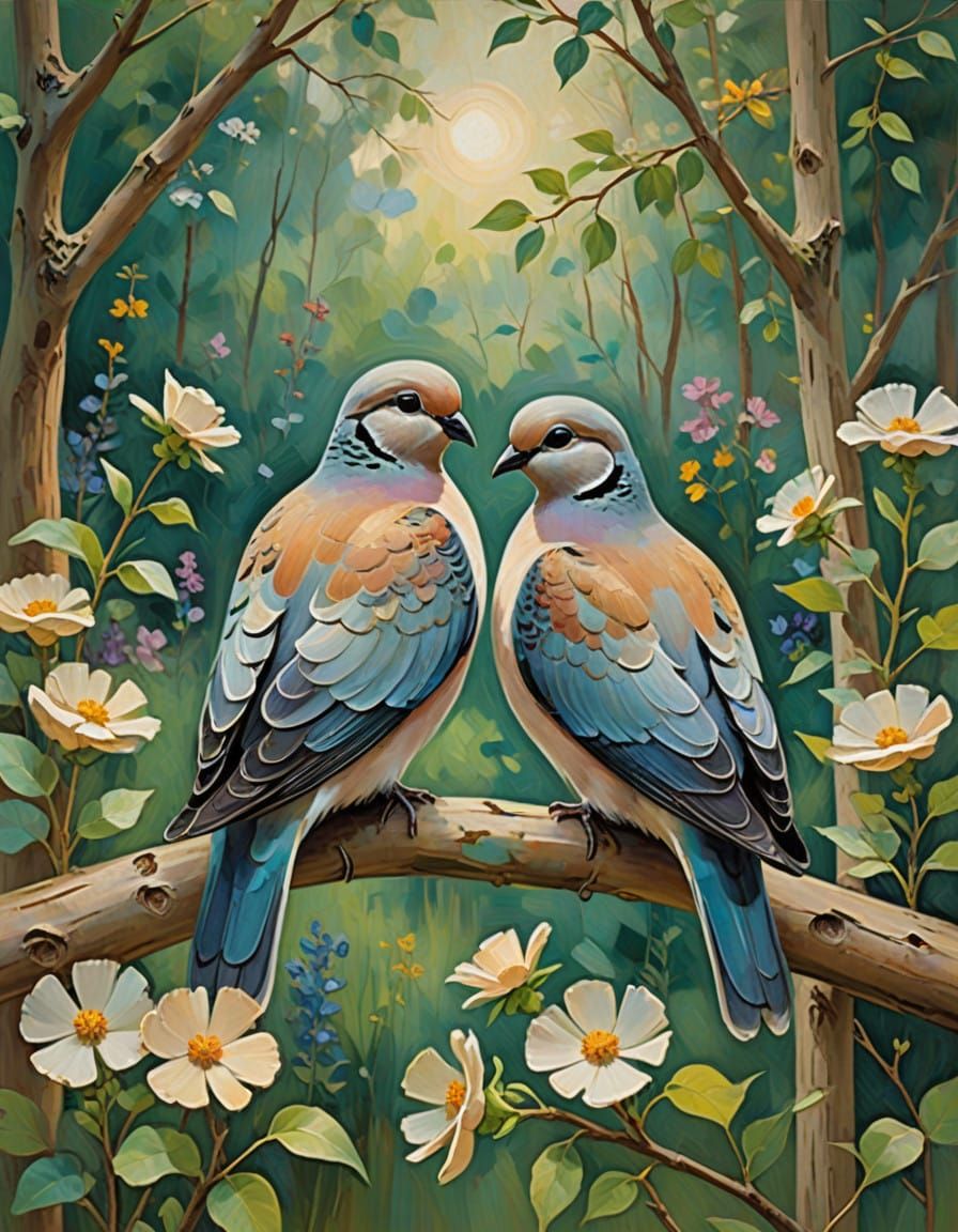 Serene Turtledoves in Impressionist Dreamscapes