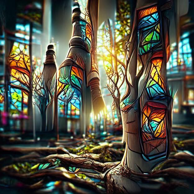 Stained Glass Trees in Hyper Detailed Digital Art