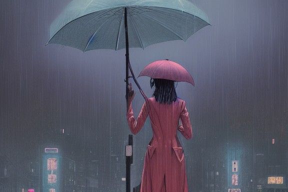 Woman in Midnight Rain: Fantasy Photorealism