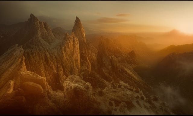 Epic Mountain Landscape in Film Noir Style