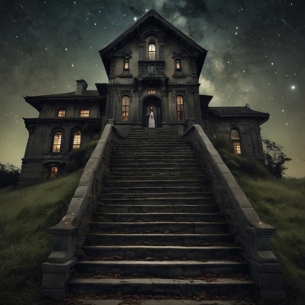 Haunting Victorian Mansion Under Constellations