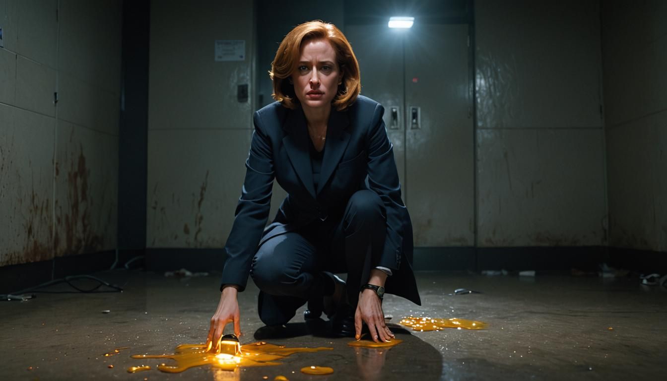 Hyperrealistic Sci-Fi Woman Examines Ominous Goo