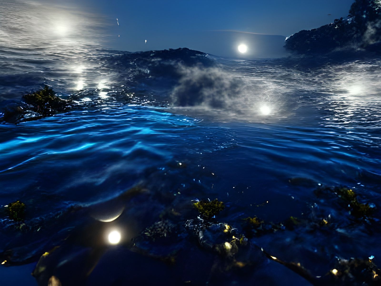 Moonlit Ocean with Starry Sky: Hyperrealistic CryEngine