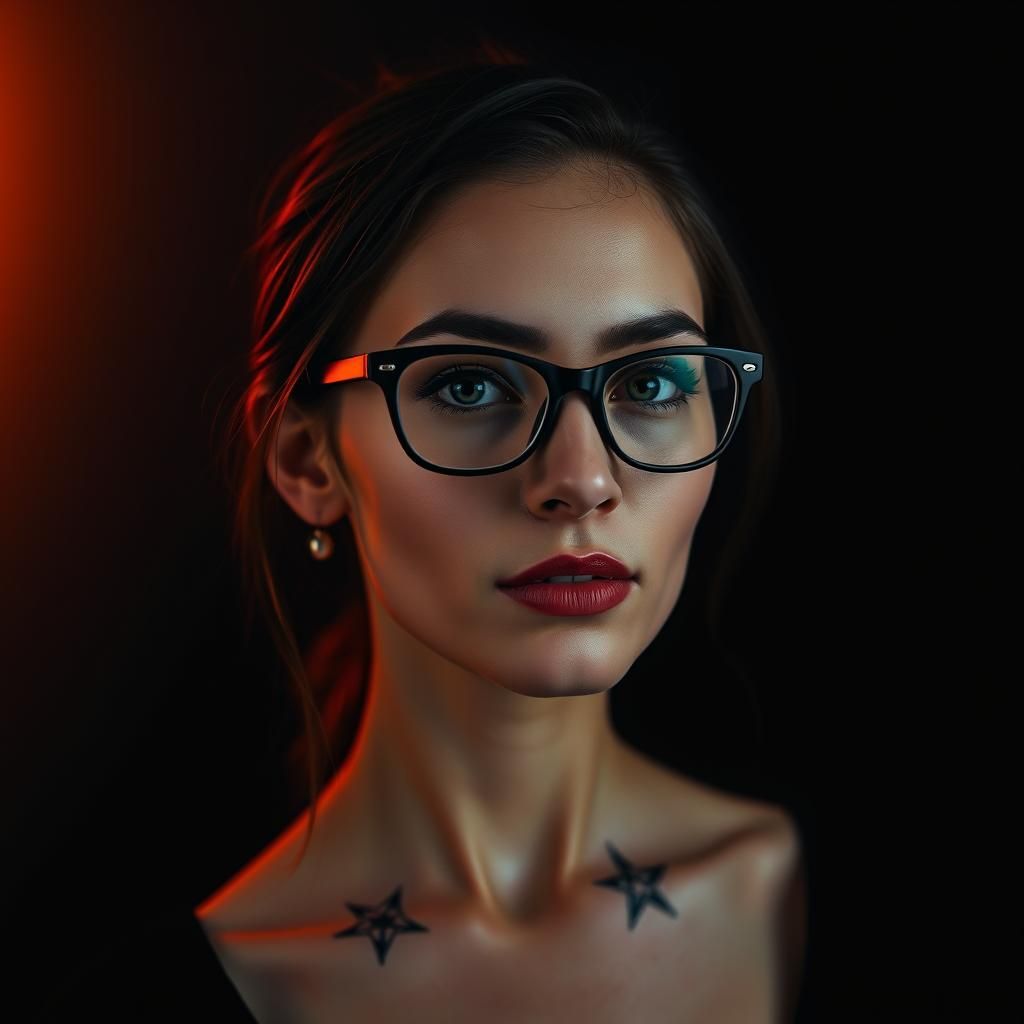 Woman with Star Tattoo in Moody Dark Photography