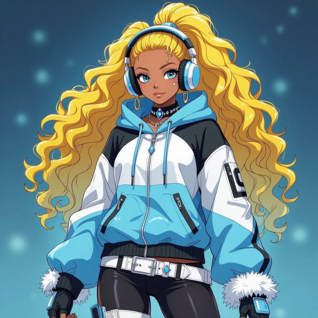 Anime-Style African American Woman with Yellow Hair