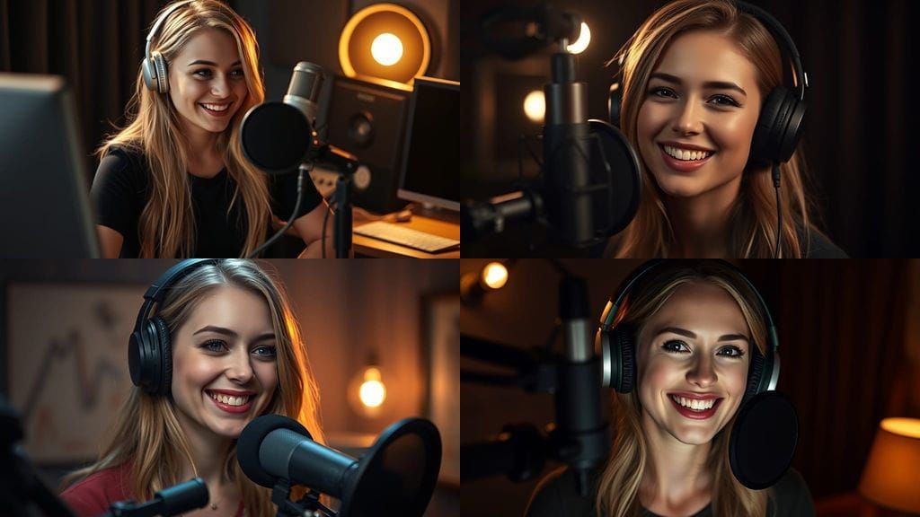 Woman Podcaster Recording Audio in Studio