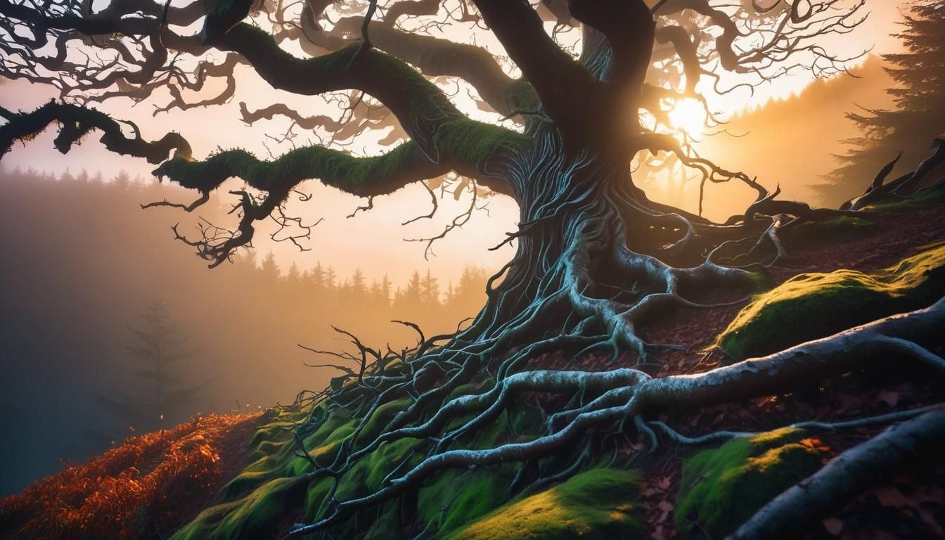 Forestpunk Forest Illustration at Misty Dawn