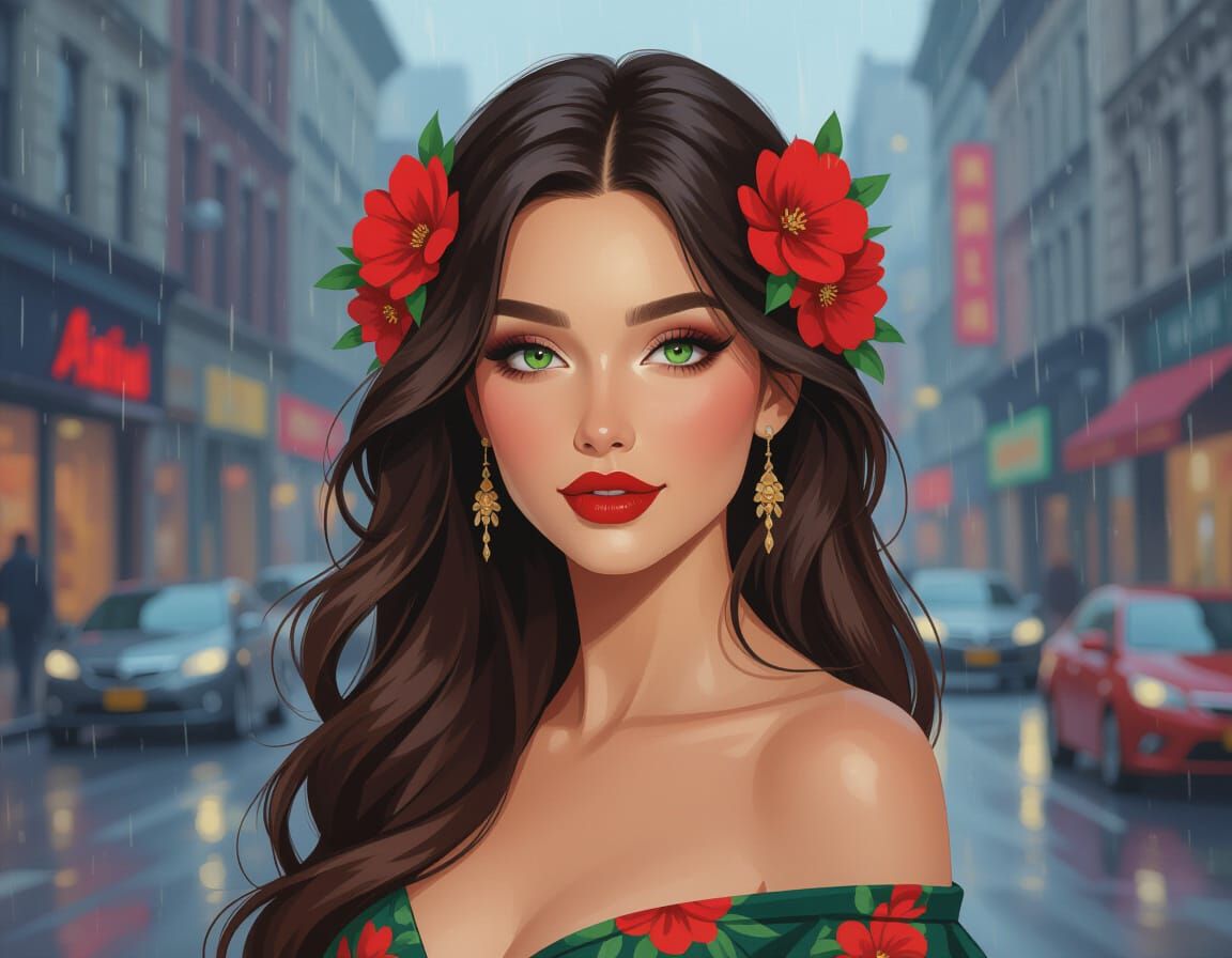 Floral Woman Portrait in Art Nouveau Style