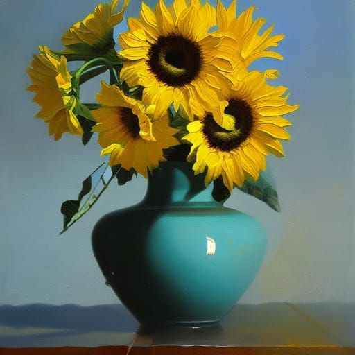 Sunflowers in Vase: Oil Painting