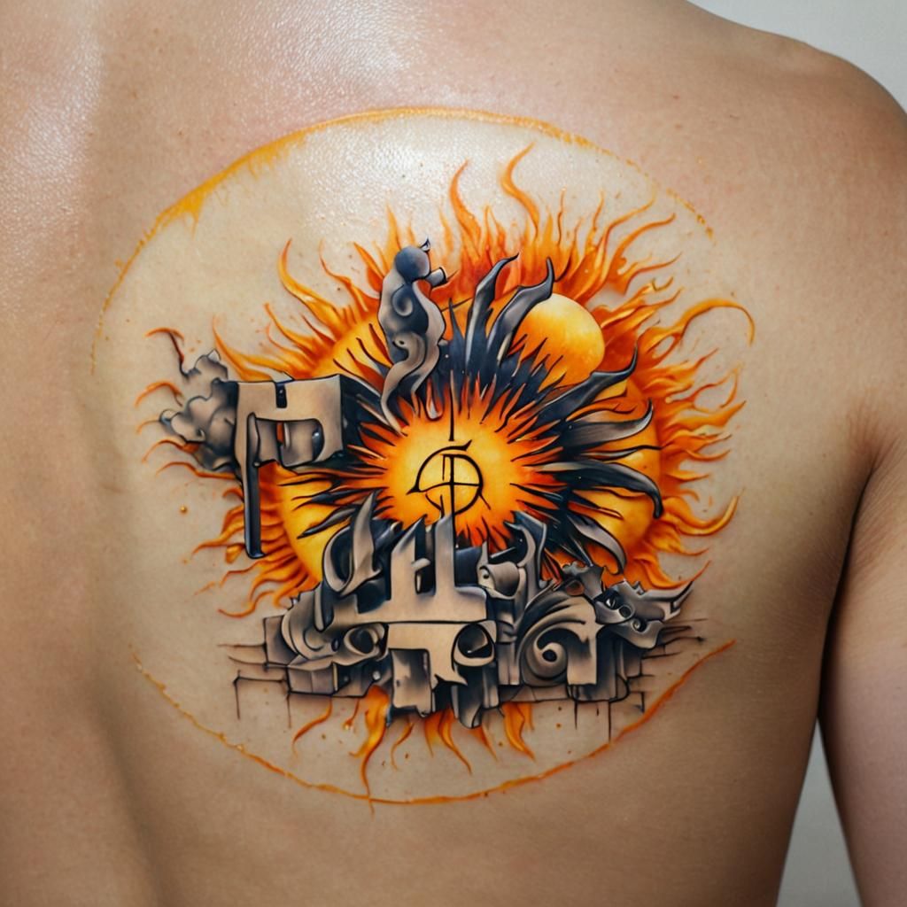 3D Sun Tattoo with Letter D Design