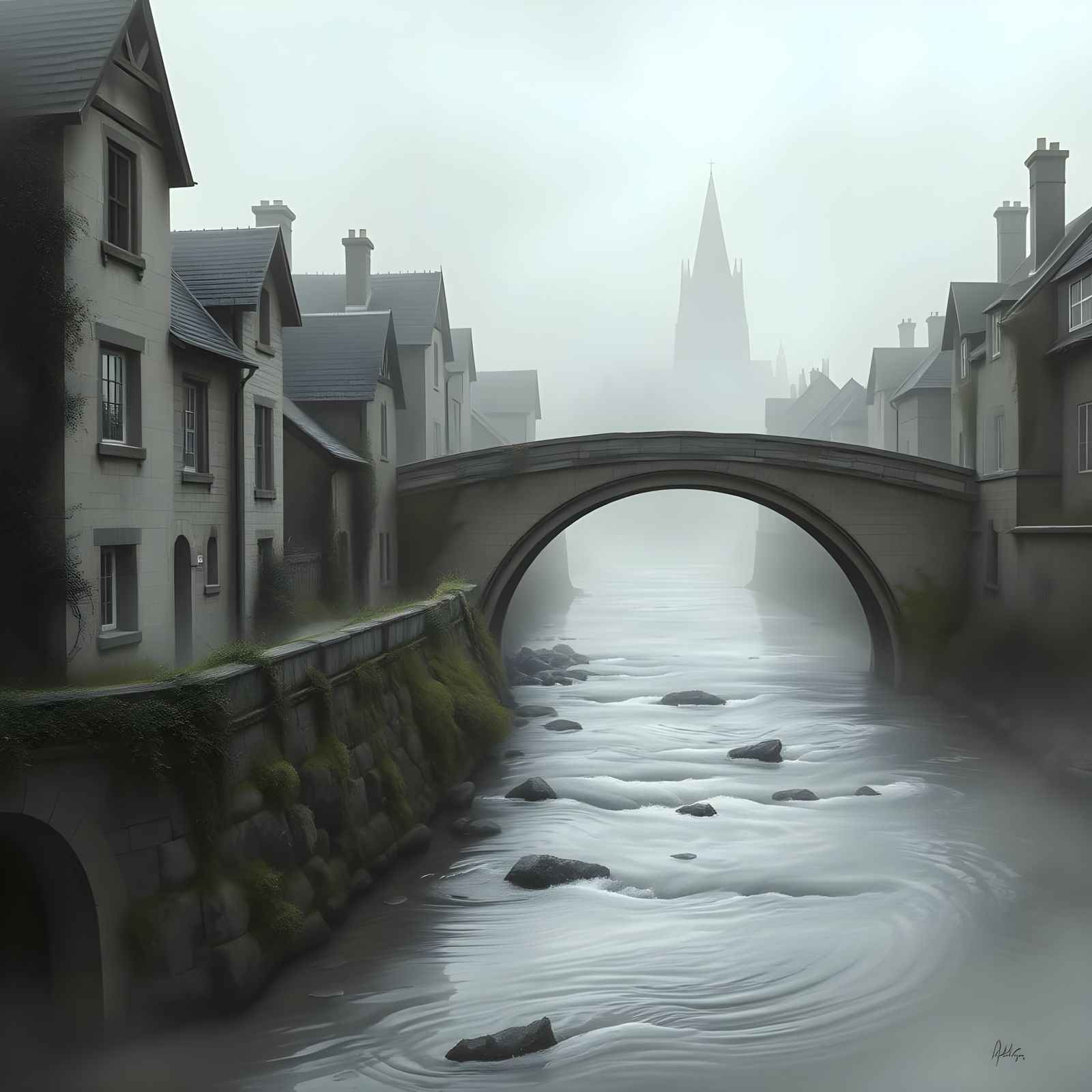Medieval Townscape Under Muted Skies