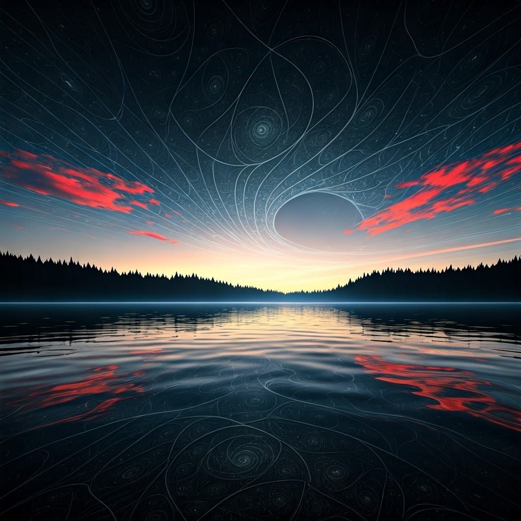 Starry night sky over the lake