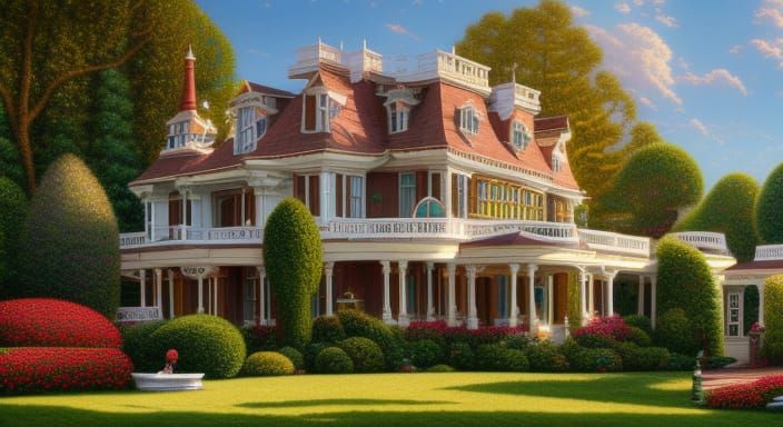 Googie Mansion in Hyperdetailed Painting Style