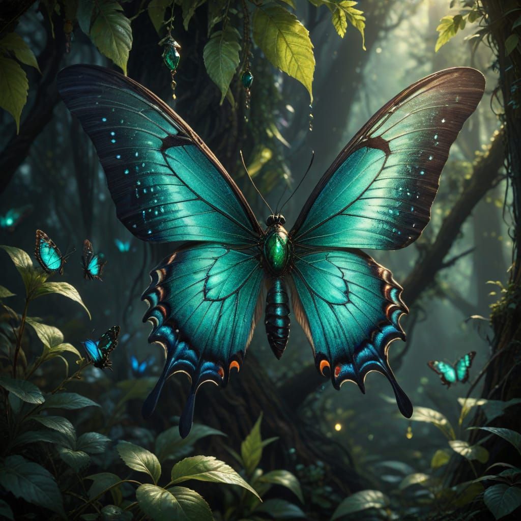 Emerald Swallowtail Butterfly Emergence in Anime Style