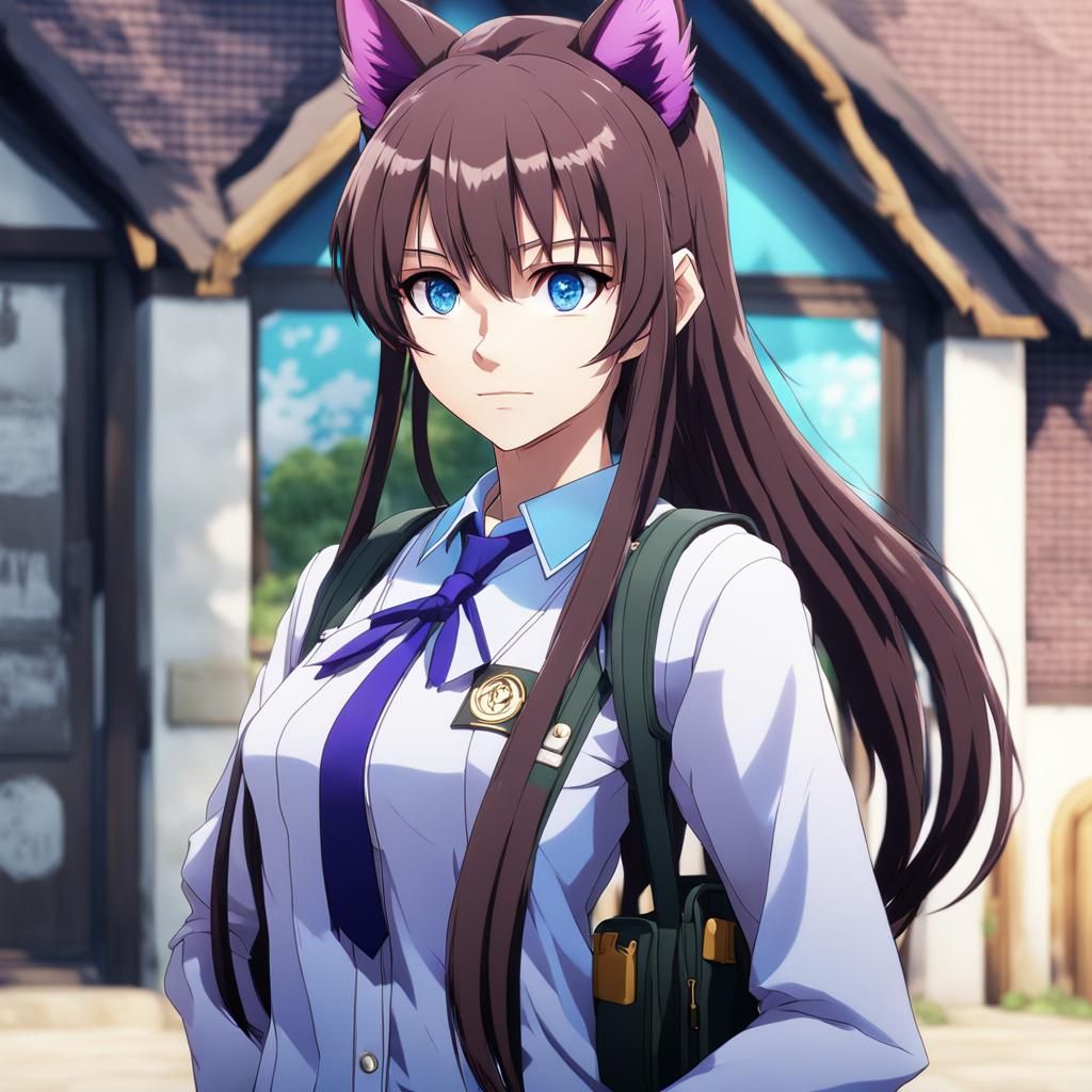 Anime Werewolf Girl Aria Kirishima in School Uniform